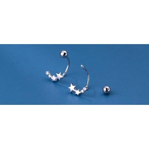 Small Authentic 925 Sterling Silver Jewelry Star &Lucky Beads screw thread Stud Ear Earrings Piercing C-G9453