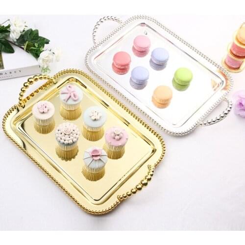 Metal silver plated bead square tray fruit plate cake plate baking party wedding decoration