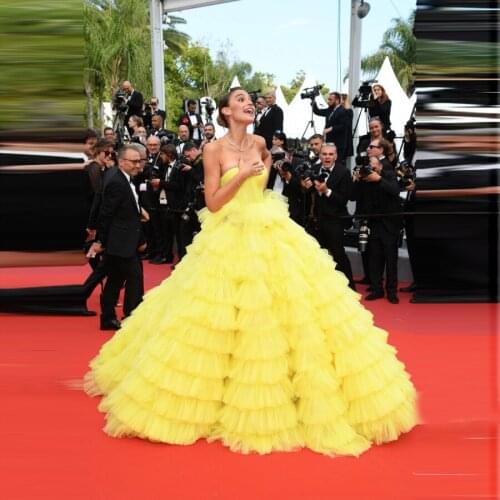 Cute Yellow Tulle Dresses Red Carpet Long Ball Gown Extra Puffy Tulle Dressing Gown Frillys Celebrity Dress vestido de mujer