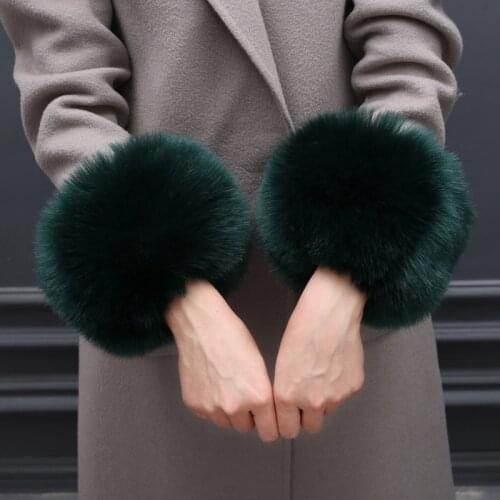 Fashion Hand Ring Oversleeps Wraps Winter Warm Faux Fox Fur Cuffs Wristband For Womens Warmer Cuffs Arm Warmers Solid Color