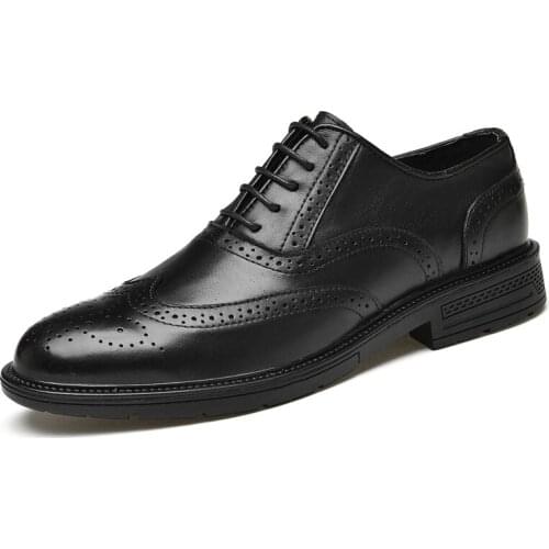 Mens Shoes Brogue Cow Leather Low-top Lace Up Formal Shoes Hard-Wearing Light Classic Breathable Comfortable Non Slip