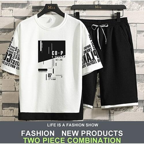 Mens Casual T-Shirt Set Korean Youth Short Sleeve Shorts Summer Sportswear Loose Casual Wear Ventilation Comfortable Hot Deals