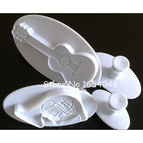 Newest 4PCS/Lot Musical Instruments Cake Cutter Sets Violin Trumpet Guitar Note Shaped Plastic Cake Cookie Decorative Molds