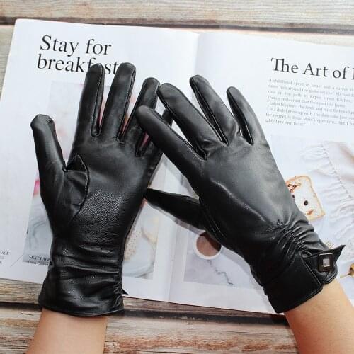 New Womens Fashion Black Leather Gloves Two Kinds Of Inner Lining Winter Cold And Warm Fashion Sheepskin Gloves