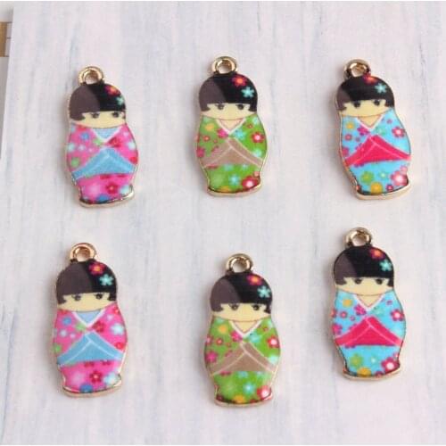Wholesale 60PCs 10*21MM Floral Girls Doll Enamel Alloy Pendant Charms Gold Color Plated DIY Jewelry Findings Ornament Charm