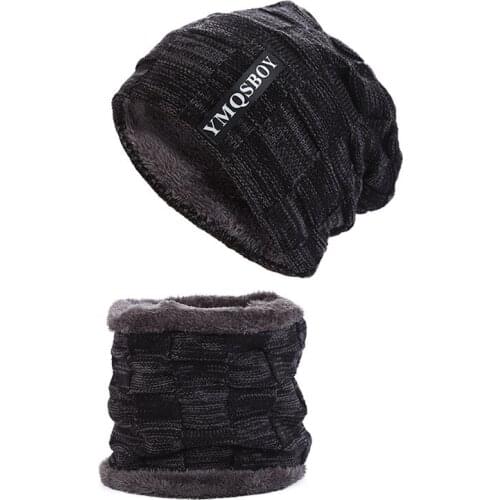 Autumn Winter Bonnet Homme Bib Two-Piece Plus Velvet Thickened Windproof Cold-Resistant Woolen Women Warmth Men Knitted Cap A85