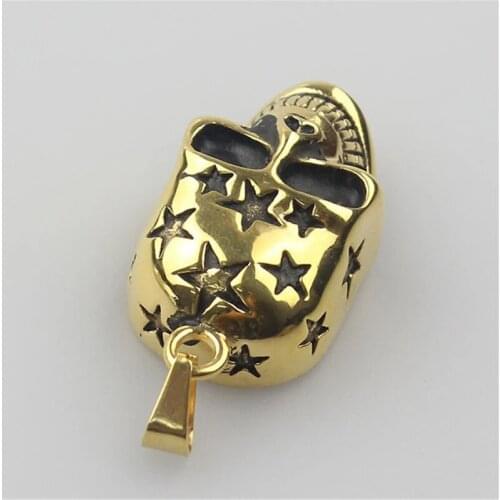 Stars Gold Gothic Punk Mens Women 316L Stainless Steel Skull Pendant
