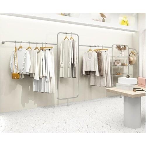 Stainless steel hanging clothes shelf modern simple womens clothing store shelf
