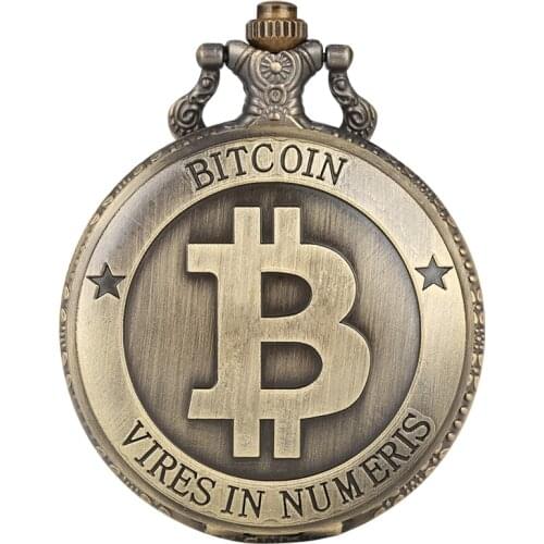 Retro Bitcoins Coin Replica Quartz Pocket Watch Commemorative Casascius Necklace Bit BTC Metal Antique Imitation Art Collection