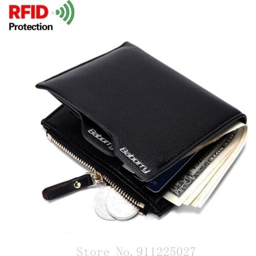 RFID Anti-Radio Frequency Identification Men Short Wallet Card Case PU Leather Coin Purse Card Holder Zipper Money Bag