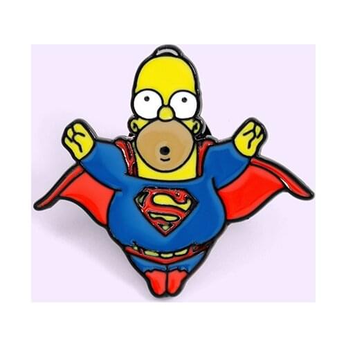 Cute Cartoon Simpsons Brooch Super-man Shirt Badges Enamel Pins Broches for Men Women Badge Pines Brooches Jewelry Accessories