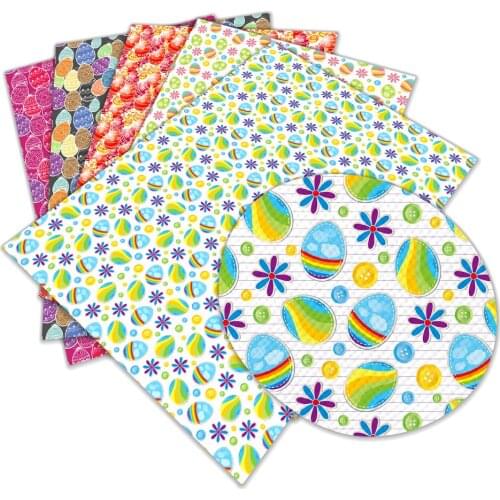 Synthetic Leather Sheets Easter Day Eggs Printed 30 cm x 136cm for Happy Party DIY Hair Bow Bags