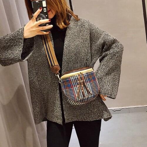 Wide Shoulder Strap Bucket Bag Female 2021 Spring New All-match Messenger Bag Woolen Plaid Fashion Retro Shoulder Bag