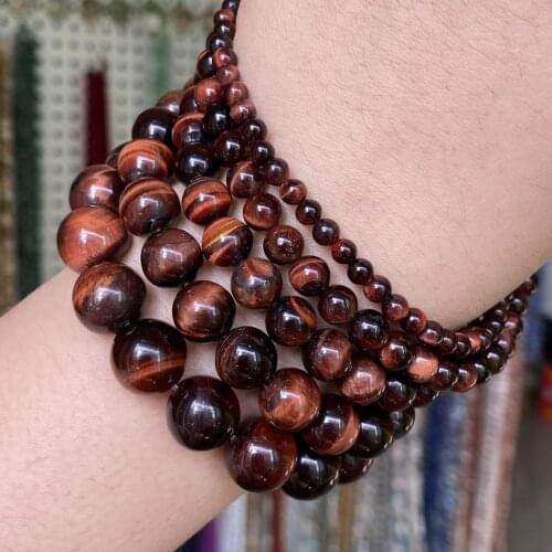 Dark Red Natural Tiger Eye Stone Round Spacer Loose Beads For Jewelry Making Diy Bracelet Necklace Accessories 4 6 8 10 12mm 15"
