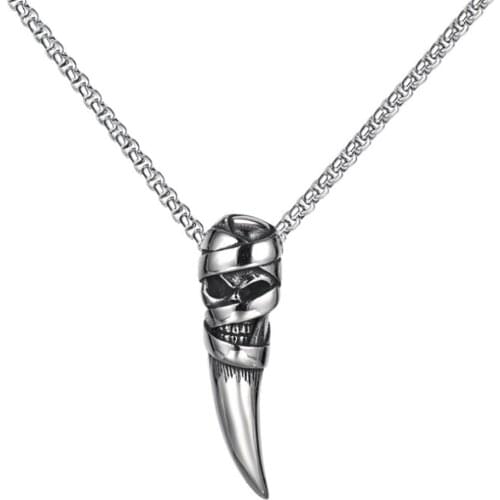 Stainless Steel Vintage Skull Wolf Tooth Pendant Necklace Jewelry Gift For Men Women Punk Rock Necklaces