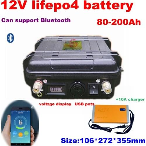 Waterproof 12V 200Ah 100AH 150AH 80AH Lifepo4 lithium bluetooth BMS APP for inverter Power Supply Tricycle +10A Charger