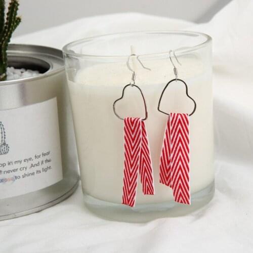 Harajuku Retro Minimalist Love Peach Heart Striped Ribbon Earrings Wholesale Sales Punk 2017 New Fashion Earrings