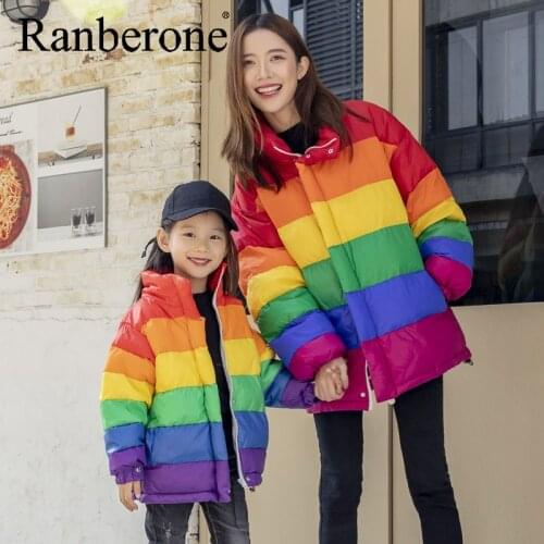Ranberone Winter Jacket Women Hooded Parka Coat Rainbow Clothes Girl Cotton Outwear Warm Thick Casual Hooded Jacket Clothing