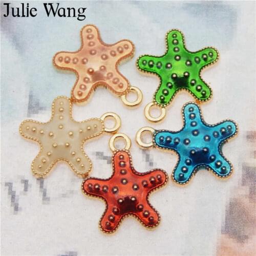 Julie Wang 10pcs Enamel Small Starfish Charms Alloy Gold Tone Sea Beach Pendant Necklace Bracelet Jewelry Making Accessory