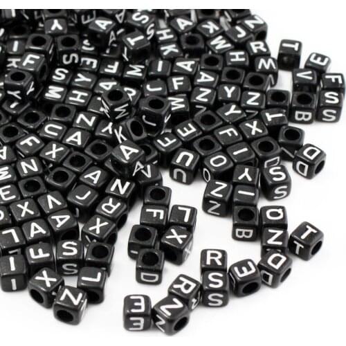 100pcs/bag Assorted English A-Z Letter Design Acrylic Beads, 6/7/8/10 MM Mixed Letters style ABS Perforated Cube Beads