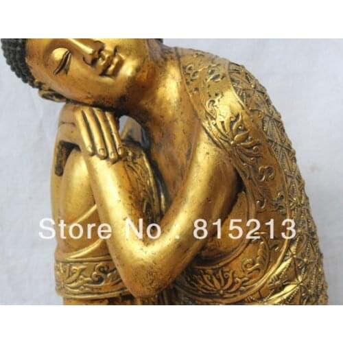14"Tibet Tibetan Buddhism Religion Bronze Gilt Sleep Sakyamuni Buddha Statue