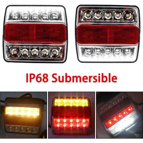 2Pcs Rear LED Submersible Trailer Tail Lights Kit Boat Marker Truck Waterproof Universal 12V 15LEDS Campers Trailer Taillights