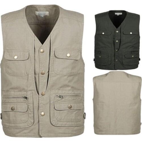2019 New Spring and autumn thin multi-pocket vest male cotton water wash casual photography vest mens coat and vest