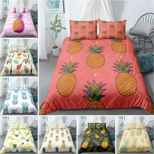 Tropical Fruit Pineapple Printed Bedding Sets Plant Duvet Cover Microfiber Bed Set Color Comfortable Soft Bedspread 3 Pcs