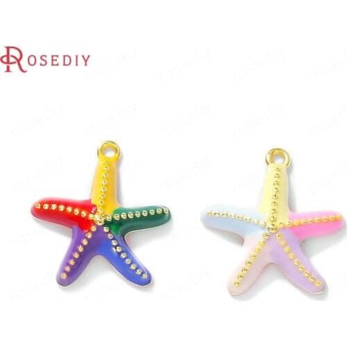 39227)6PCS 13x14MM 24K Gold Color Brass Colourful Starfish Charms Pendants Jewelry Making Supplies Diy Findings Accessories