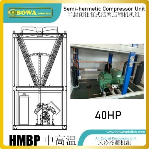 40HP HMBP Condensing Unit is working as cooling equipment of chiller rooms to storage tuna or skipjack or processing workshop