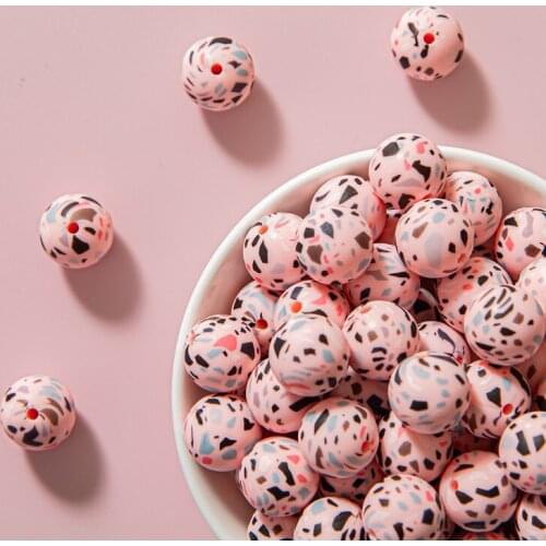 5/10PC 15mm Silicone Bead Teether Round Printing Food Grade Teething Materials DIY Chewable Craft Baby Teether Safe Rattle Beads