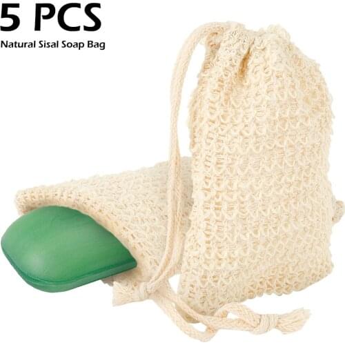 5Pcs Natural Sisal Soap Bag Cotton Linen Exfoliating Soap Saver Pouch Holder Bathing Supplies Selling Body Brush Scrub Gloves