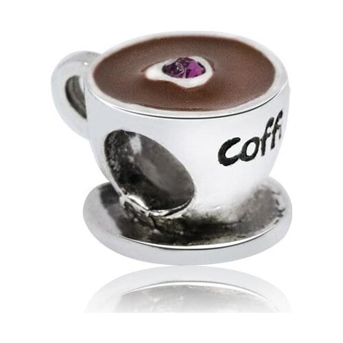 5PCS New Arrival Silver Color Big Hole Beads Blown Enamel Coffee Cup Shape Charms Fit Original Bracelet Pendant Women Jewelry