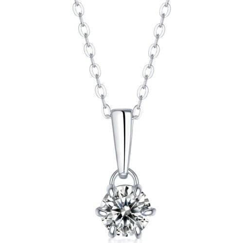 ANZIW 925 Sterling Silver Round Cut Moissanite Diamond Pendant Necklace For Women Fashion Solitaire Pendant Necklace Jewelry