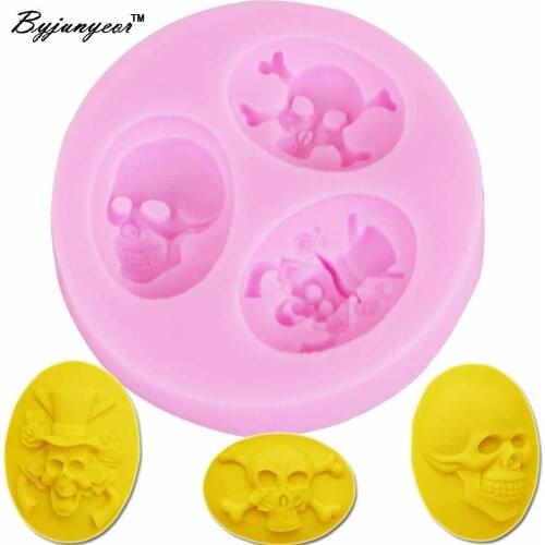 Byjunyeor Epoxy UV Resin Silicone Halloween Fondant Mold Skull Candy Chocolate Sugar Craft GumPate Cake Decorating Tools M640