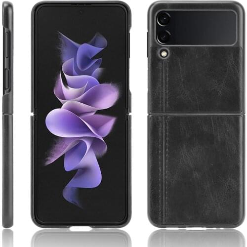 For Samsung Galaxy Z Flip 3 Case Route Calfskin PU Leather PC Hard Phone Bag Cover For Samsung Galaxy Z Flip 3 ZFlip 3 Case