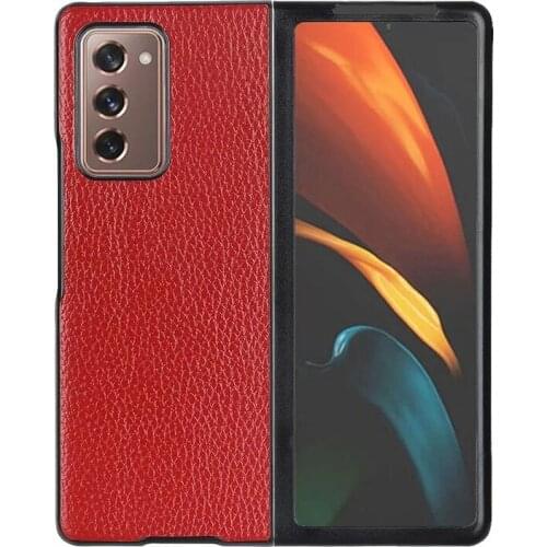 Z Fold2 5G Funda Case for Samsung Galaxy Z Fold 2 Case Luxury Litchi Grain Genuine Leather Coque Phone Case Cover Z Fold 2 Capa