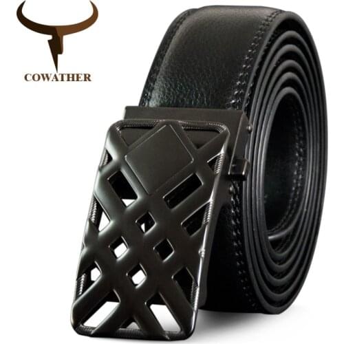COWATHER men belt cow genuine leather male strap top quality automatic buckle belts for men fashion black business straps CZ090