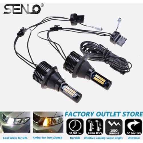 Dual Color LED Turn Signal Daytime Running Light 1156 3156 7440 BA15S BAU15S BAY15S CANBUS Flexible Headlight Strip DRL