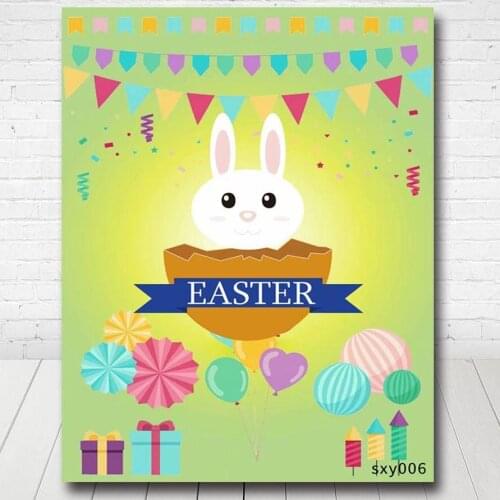 Bunting Cute Rabbit Eggs Happy Easter Backdrops For Photography Green Spring Backgrounds Custom Poster