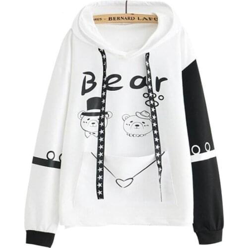 Merry Pretty Women Harajuku Hoodies Sweatshirt Female Bear Print Hooded Pullover Tracksuit Winter Warm Thick Kawaii Sweatshirts