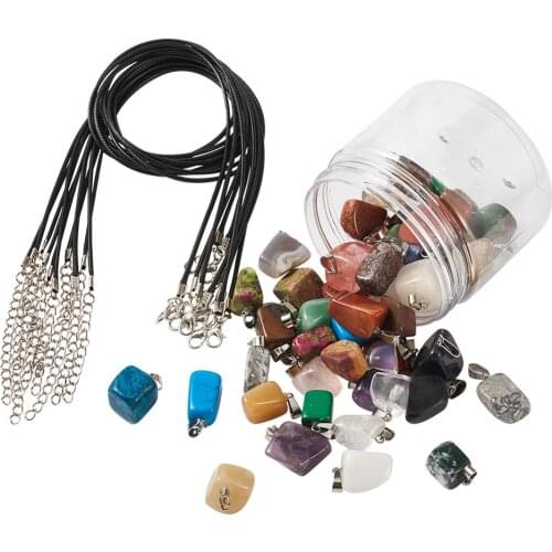 DIY Necklace Making with Waxed Cotton Cord Necklace and Natural & Synthetic 24 Style Mixed Stone Pendants, Platinum
