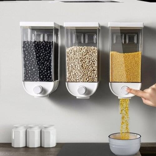 1.5L Wall Mounted Separate Rice Bucket Kitchen Cereal Dispenser Transparent Grain Food Storage Box Container Sealed Tanks