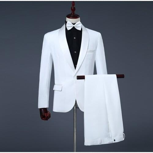 Spring Suits Men 2019 Long Sleeve Dress Mens Casual Performance Stage White Black Suit Formal Clothing Two Piece Set Coat Pants