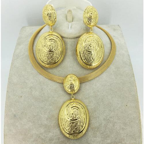 HOT Fashion wedding Dubai Africa Nigeria African Jewelry set gold-color necklace Earrings romantic woman Bridal Jewelry Sets