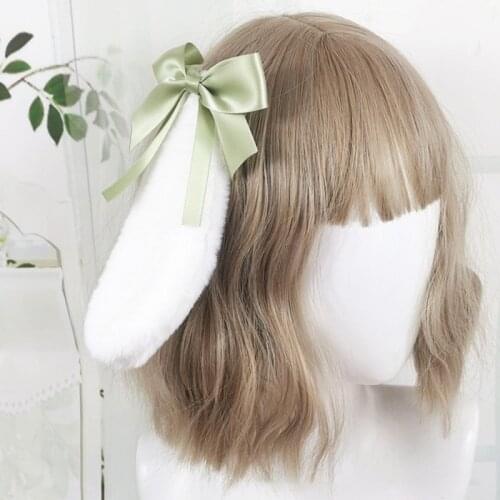 Lolita Anime Bunny Ears Ribbon Bowknot Hairpins Plush Rabbit Animal Lop Ear Kawaii Hair Clips Headpiece Cosplay Costume