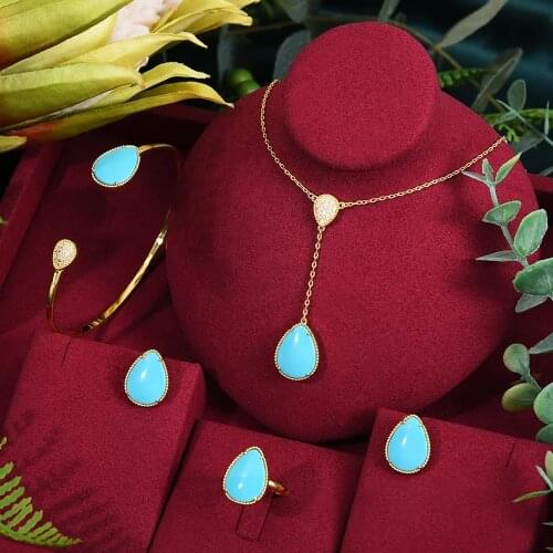 Missvikki Fashion 4PCS Luxury African Dubai Style Waterdrop Jewelry Set For Women Wedding Dubai Bridal Jewelry Set Indian 2021
