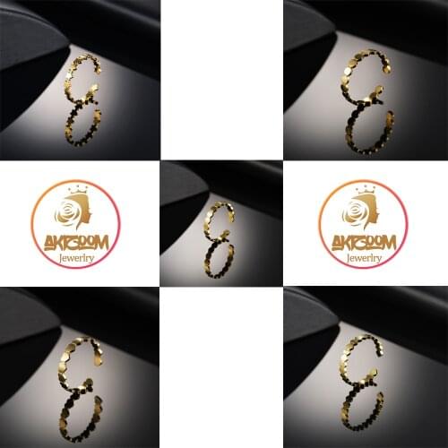 Akizoom Fashion Stainless Steel Golden Ring for Women Accessories Jewelry 2021 Pentagram Open Rings for Wedding Anniversary Gift
