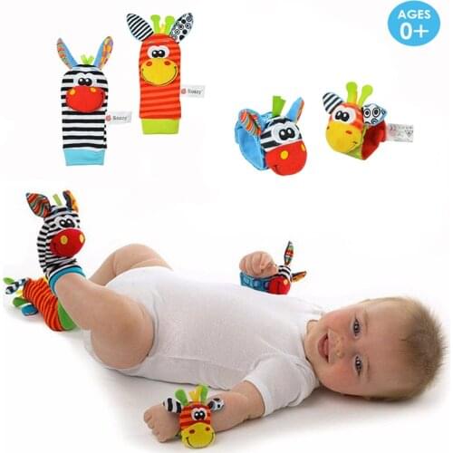 Cartoon Wrist Sock Baby Rattle Toys Soft Plush Donkey Wrist Bell Strap Rattles Socks Finder Set Sensory Newborn Toys 0-12 Months