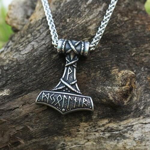 10pcs men stainless steel Thors Hammer pendant viking rune necklace Huge Thor Mjolnir Amulet Scandinavian Pendant norse jewelry